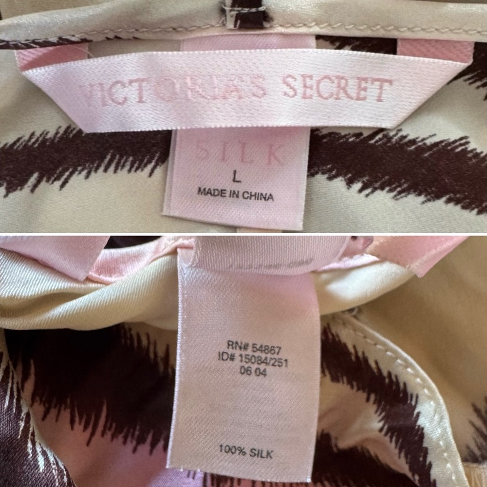 🌺SOLD🌺Victoria’s Secret Silk Ivory Pink Tan Tiger Striped Maxi Gown Slip Dress L - Picture 3 of 10